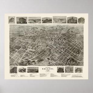 Poster Bristol, carte panoramique de TN - 1912