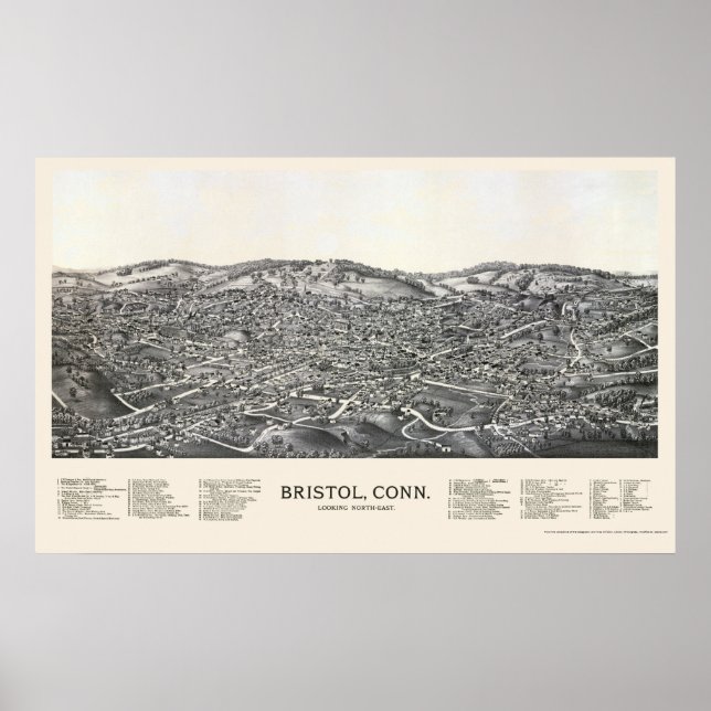 Poster Bristol, CT Carte panoramique - 1889 (Devant)