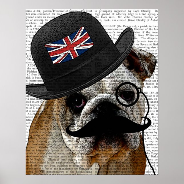 Poster British Bulldog et Bowler Casquette (Devant)