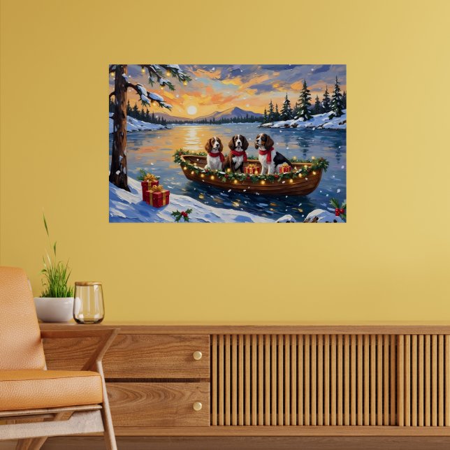 Poster Brittany Spaniel Christmas Boat Holiday (Salon 2)
