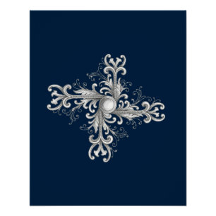 Poster Broche Quatrefoil Perle Filigrane Argent