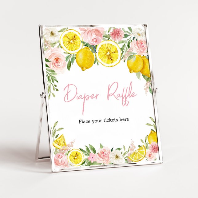 Poster Brochure de citron rose Floral (Summer Lemon Citrus Baby Shower Diaper Raffle Sign)