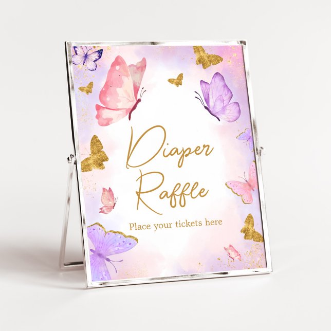 Poster Brochure Papillon rose-pourpre (Boho Butterfly Baby Shower Diaper Raffle Sign)