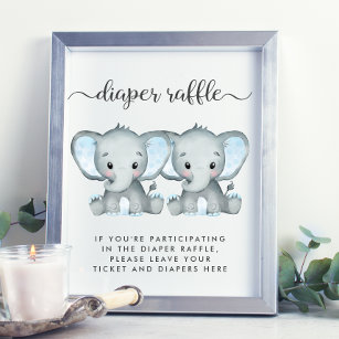 Poster Brochure Raffle Elephant Twin Baby Boys Douche