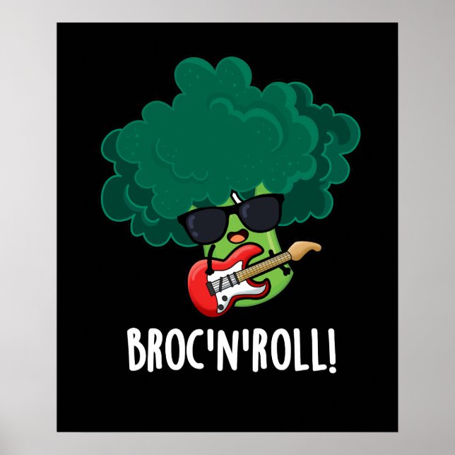 Poster Brock n Roll Funny Veggie Brocoli Pun Dark BG (Devant)