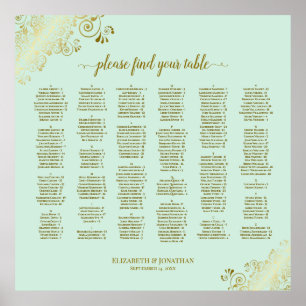 Poster Broderie dorée sur un plan de table alphabétique v