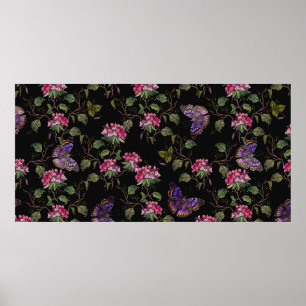 Poster Broderie fleurs de datura et papillons sans soudur
