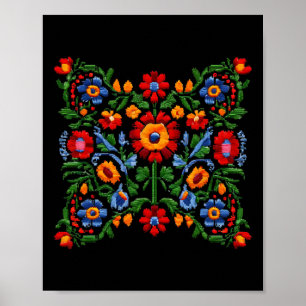 Poster Broderie ukrainienne drôle Fleurs traditionnelles