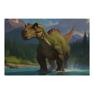 Poster Brontosaurus à la canne et plaisir fluvial
