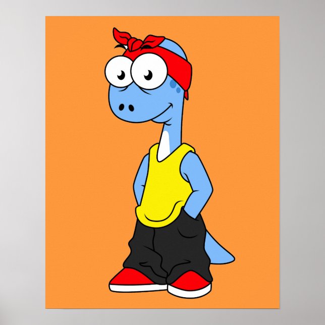 Poster Brontosaurus Habillé De Vêtements Hip hop. (Devant)