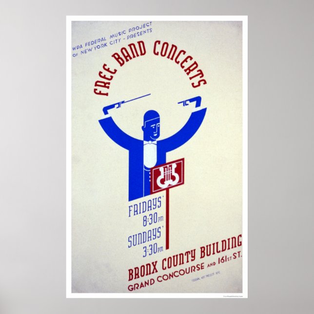 Poster Bronx Band Concert 1940 WPA (Devant)
