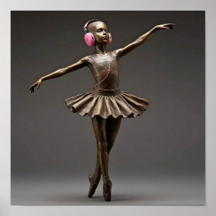 Poster Bronze Ballerina avec casque rose Autisme Neuro
