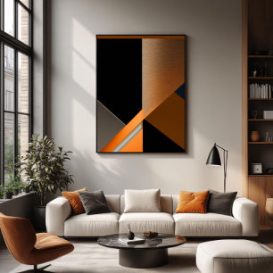 Poster Bronze Texturé et Abstrait Géométrique Orange