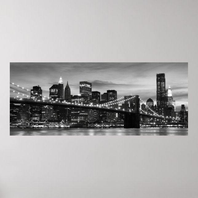 Poster Brooklyn Bridge et Manhattan Skyline au NYC de nui (Devant)