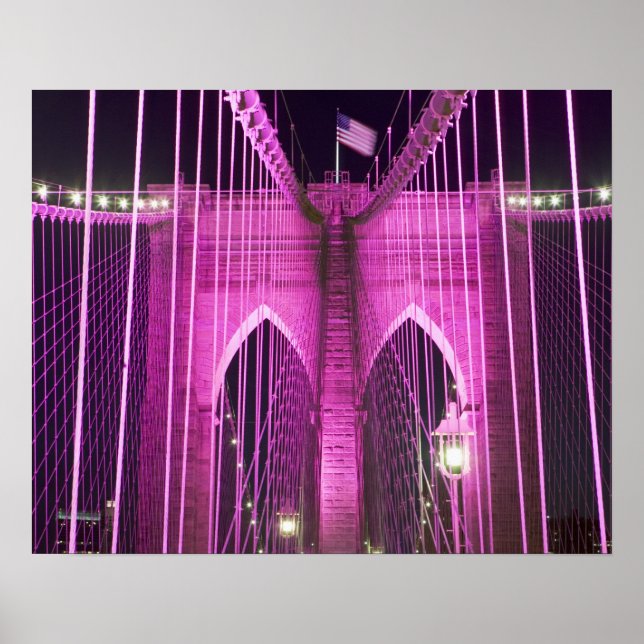 Poster Brooklyn Bridge Lit Purple (Devant)