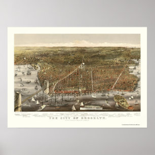 Poster Brooklyn, carte panoramique de NY - 1879