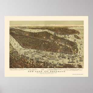 Poster Brooklyn, carte panoramique de NY - 1892