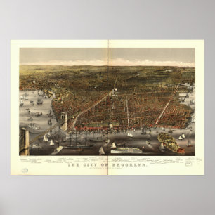 Poster Brooklyn New York 1879 Antique carte panoramique