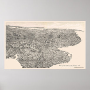 Poster Brooklyn, New York Birdseye Map 1897