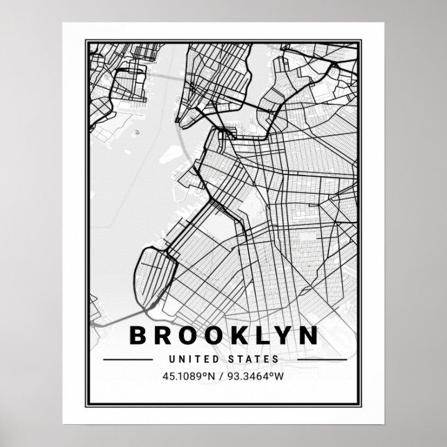 Poster Brooklyn New York États-Unis Travel City Carte (Devant)