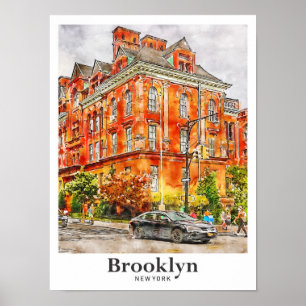 Poster Brooklyn New York Travel Aquarelle main tirée