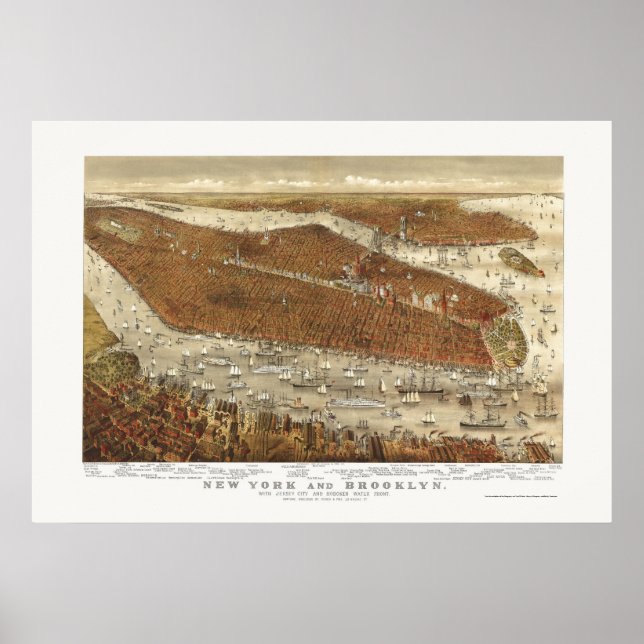 Poster Brooklyn, NY Carte panoramique - 1877 (Devant)