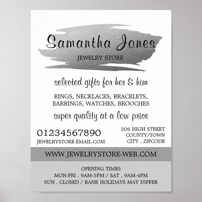 Poster Brosse à huile d'argent moderne, magasin de bijoux (Devant)