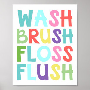 Poster Brosse à laver coloré Floss Flush Kids Salle de ba