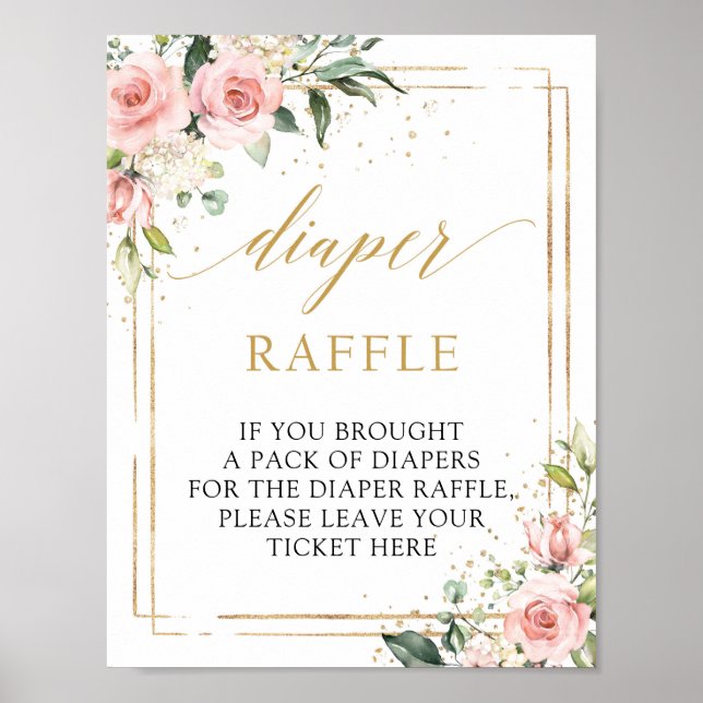 Poster Brosse rose floral or géométrique Diaper Raffle (Devant)
