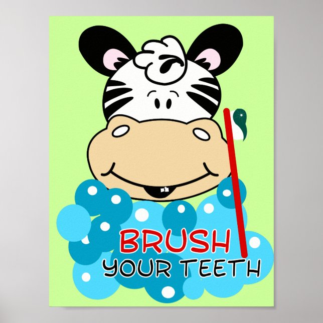 Poster Brosse tes dents Zebra Bathroom Art Imprimer (Devant)