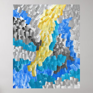 Poster Brosses Abstraites en Jaune, Bleu et Gris