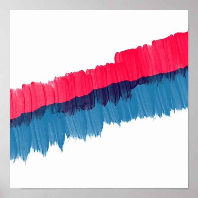 Poster Brosses modernes rouge bleu d'eau rayures (Devant)