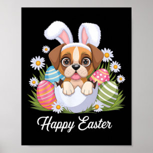 Poster Brouillard mignon Chien Floral Oeufs de Pâques Bys