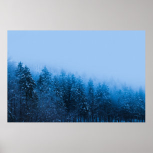 Poster Brouillard sur la forêt enneigée au lac Bohinj, Sl