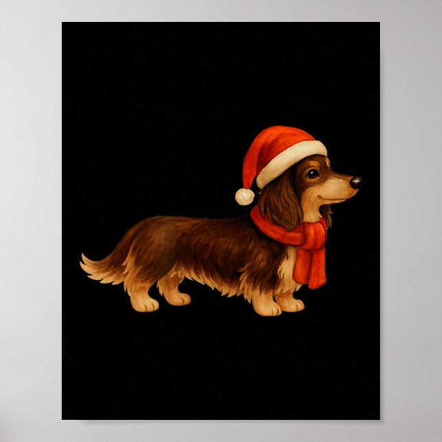 Poster Brown And Tan Christmas Dachshund Santa Hat  (Devant)
