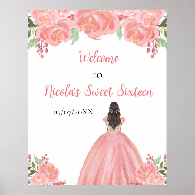 Poster Brown Cheveux Princesse Sweet sixteen rose Bienven (Devant)