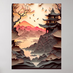 Poster Brown coupé en papier de scène chinois anci