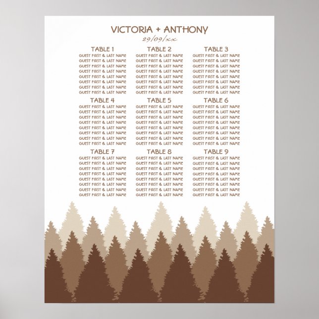 Poster Brown Forest Range Woodland Mariage Seing Chart (Devant)