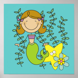 Poster Brown Haired Mermaid