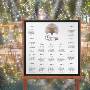 Poster Brown Oak Tree Wedding Seating Chart 17 Tables