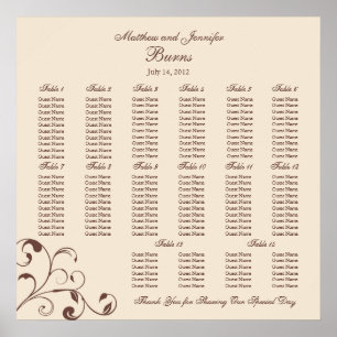 Poster Brown Square Wedding Reception Seating Chart