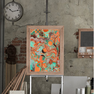 Poster Brown, Turquoise, Art Libre De Marbre Orange