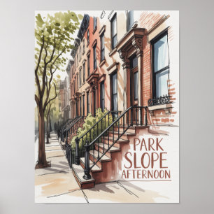 Poster Brownstone aquarelle de l'après-midi à Park Slope