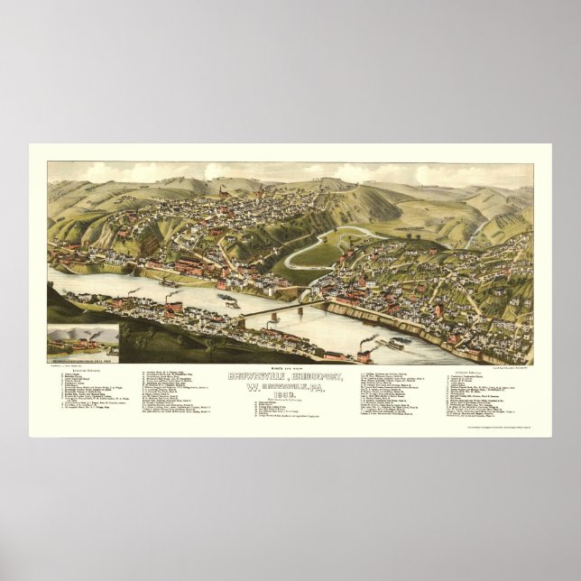 Poster Brownsville, PA Carte panoramique - 1883 (Devant)