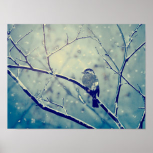 Poster Bruant sur la branche enneigée