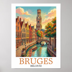 Poster Bruges Belgique Canal Art Vintage