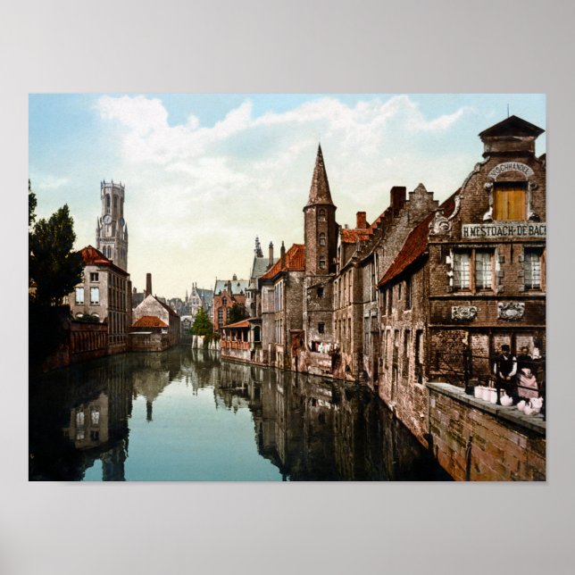 Poster Bruges Belgique - Canal Et Beffroi - 1900 (Devant)
