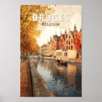 Bruges Belgique Illustration Voyage Art Vintage