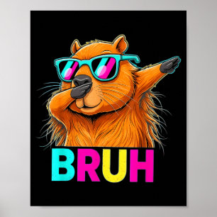 Poster Bruh Dab Castor Rétro Lunettes Dabbing Marmot Fu