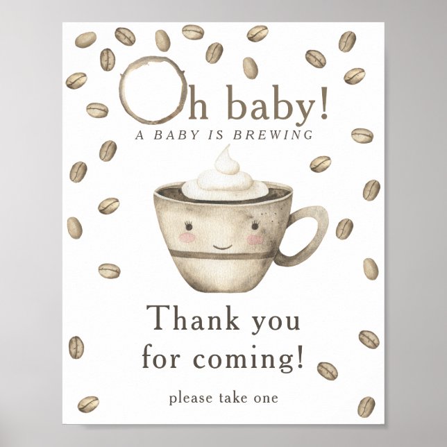 Poster Brûler du Merci de baby shower de café pour venir (Devant)